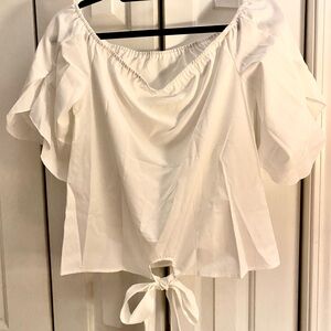 Cream Puff Sleeve Ruffled Blouse with Tie Front